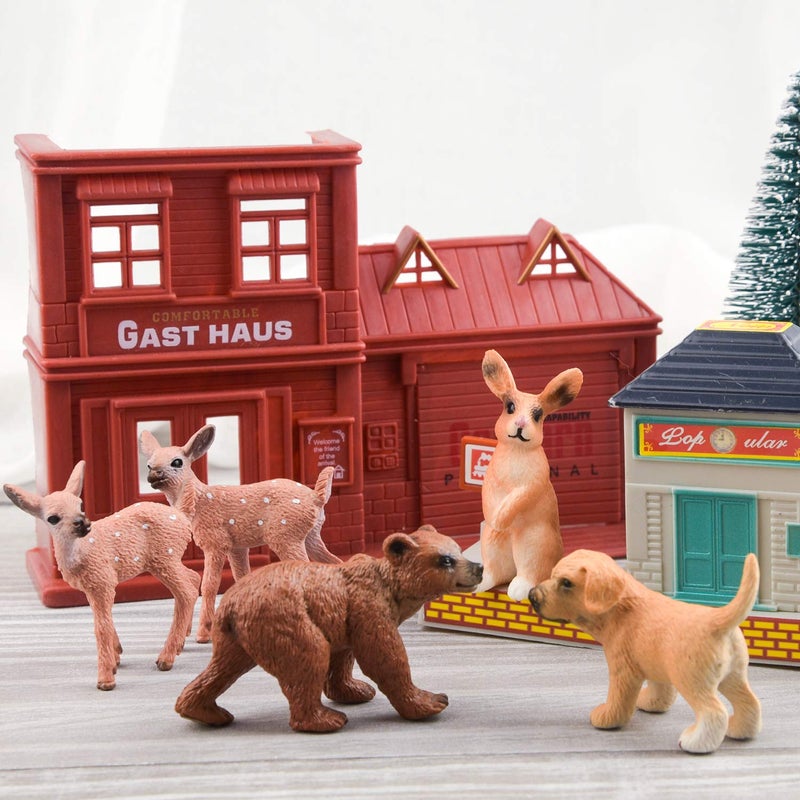 TUPARKA 9Pcs Forest Animals Set, Miniature Figures Woodland Animals Deer Figurine, Dog, Rabbit, Bear Figure Miniature Woodland Cake Toppers - Image 5